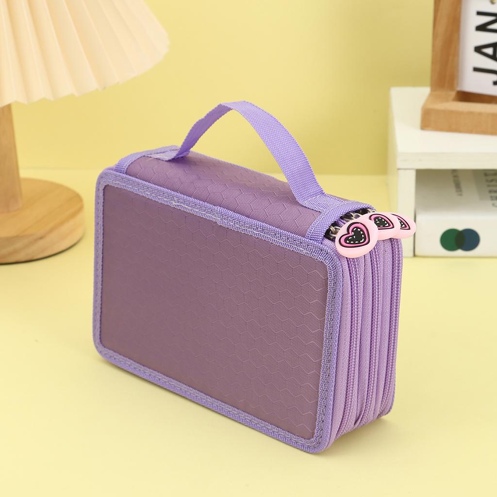 Heart-shaped zipper pull Three-layer pencil case, portable exquisite stationery storage bag, essential art drawing pencil case