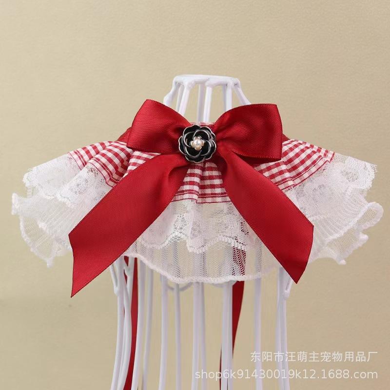 

Dog, Scarf Pet Lace Saliva Towel Plaid Mesh Contrast Collar Cat Small Dog Bib, Adjustable xs 1.5-4kg