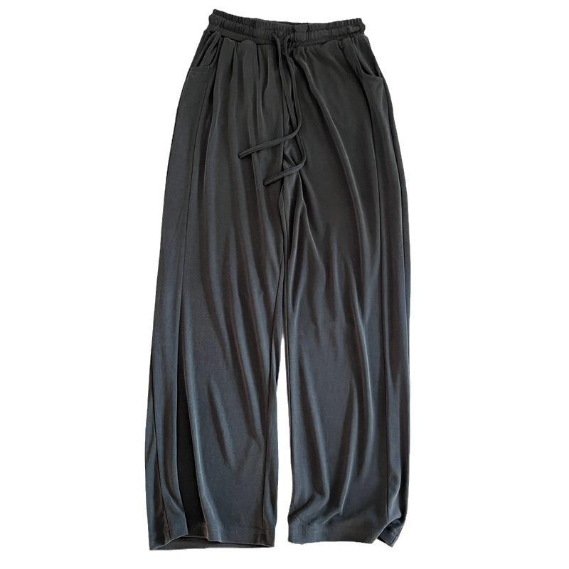 Šedé hedvábné široké kalhoty s vysokým pasem pro ženy - Slim Fit, Odolné proti komárům, Chladivé a splývavé, Ideální pro jaro, léto a podzim