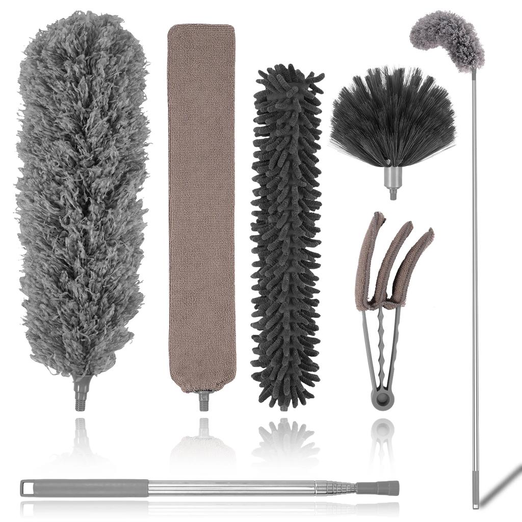 2.5M Telescopic Cleaning Duster Brush 6Pcs Set Crevice Spider Web Microfiber Brushes Bendable Household Dust Clean Remover