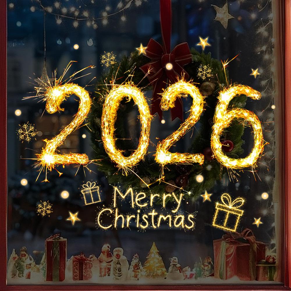 Christmas Decoration, 2026, Fireworks Effect, Window Stickers, Shop Glass Decoration, Electrostatic Stickers, Party Decoration Stickers
