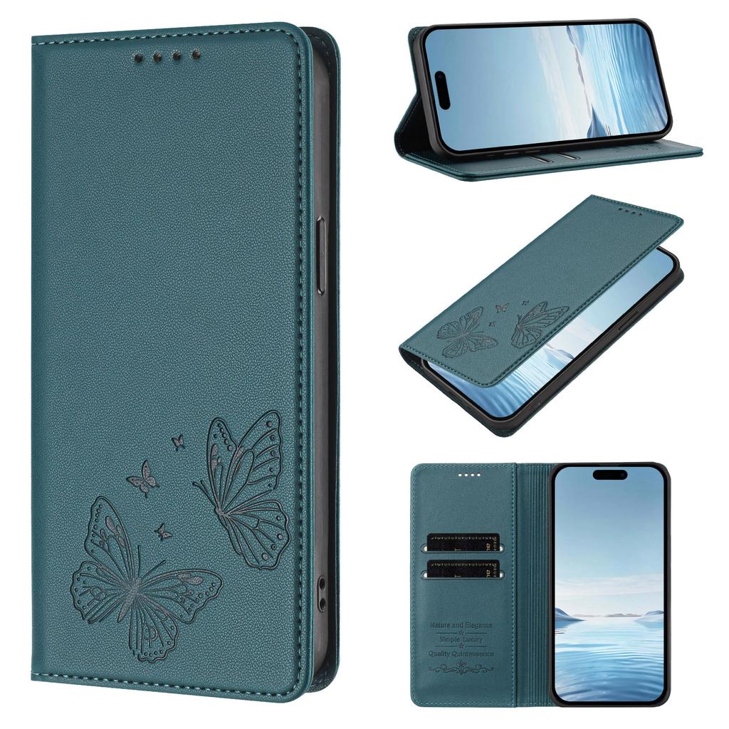 Fashion Butterfly Embossed Leather Wallet Card Solt Case For iPhone 17 Pro Max 16 Plus 15 14 13 12 11 Book Shockproof RFID Cover