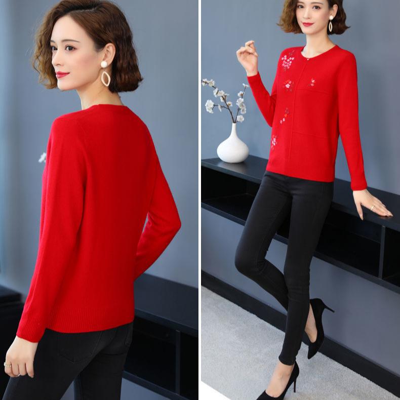 Women's Crewneck Plus Size Sweater Embroidered Loose Pullover Knitwear Stretch Knit Top Jumper Spring Autumn