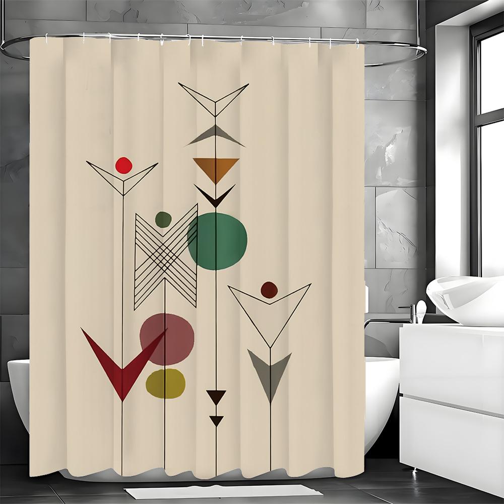 Abstract Geometric Minimalist Shower Curtain, Bathroom Decorative Shower Curtain, Waterproof Shower Curtain with Hooks