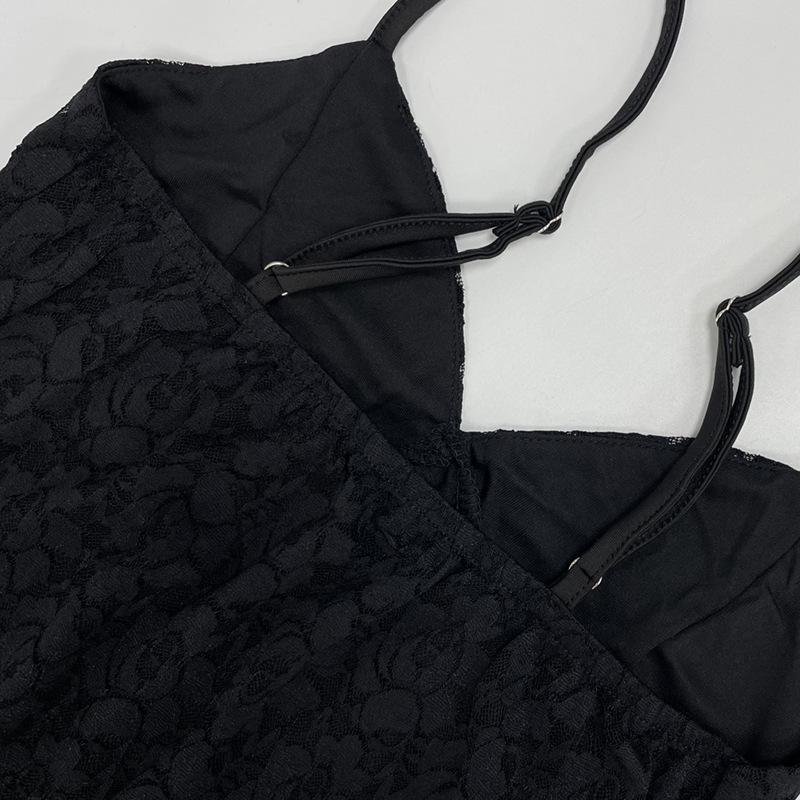 2023 Summer Women's Sexy Spaghetti Strap Lace Dress - Slim Fit, Transparent, Solid Color, Sleeveless