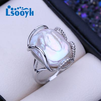 Natural Freshwater Big Baroque Pearl Rings For Women Classic Silver Color Party Ring Birthday Gifts