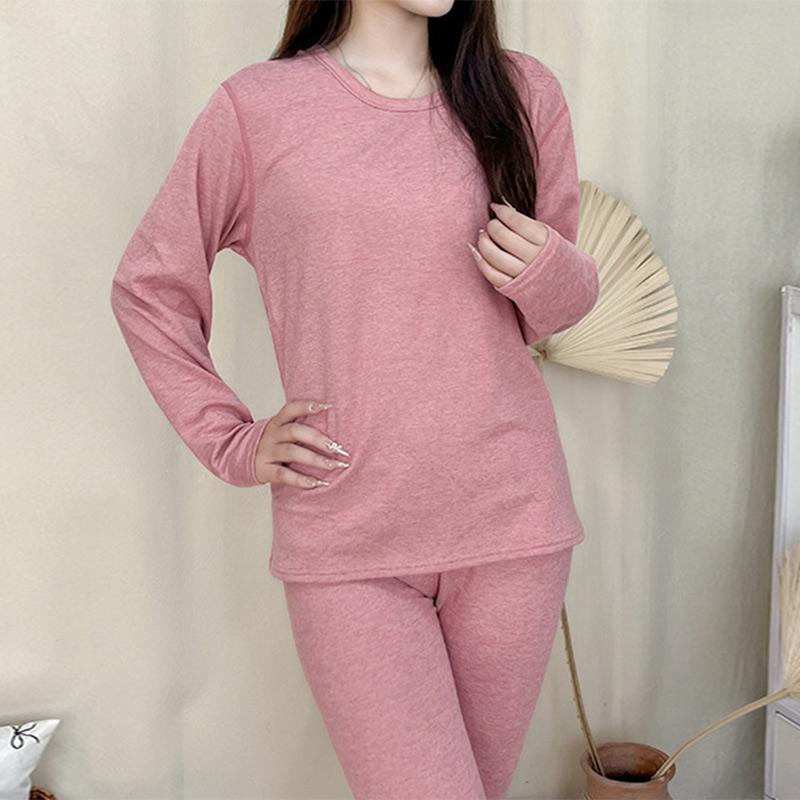 Зимний круглый вырез термобелье женский толстый теплый комплект с длинным рукавом — фото 13