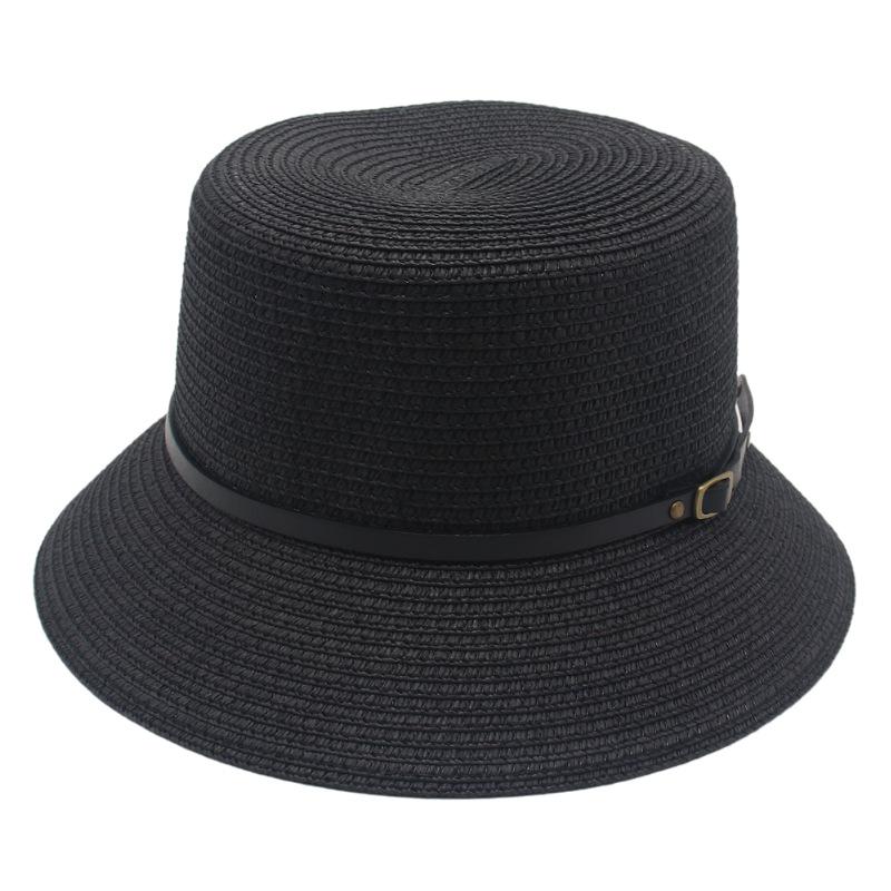 Spring And Summer Small Black Belt Encrypted Fisherman Straw Hat Showing Face Small Male And Female Model Taking Pictures Wearing Fishing Hat
