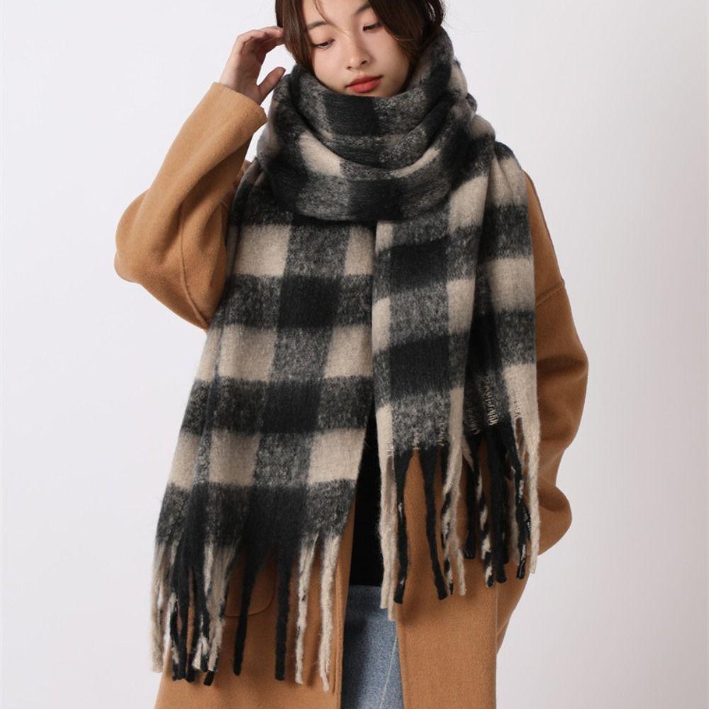 Plush Winter Cashmere Scarves Mohair Long Shawl Elegant Plaid Wool Scarf  Women/Men