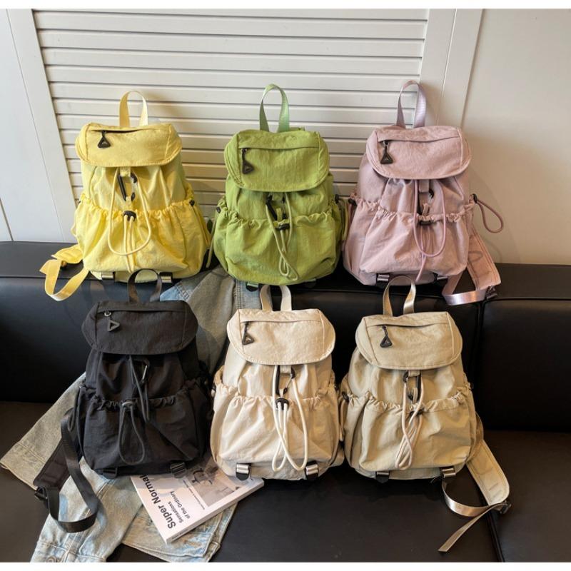 New Fashion Pleated Pull Rope Backpack Women's Niche Design Trendy Backpack Large Capacity Flip Student Bag