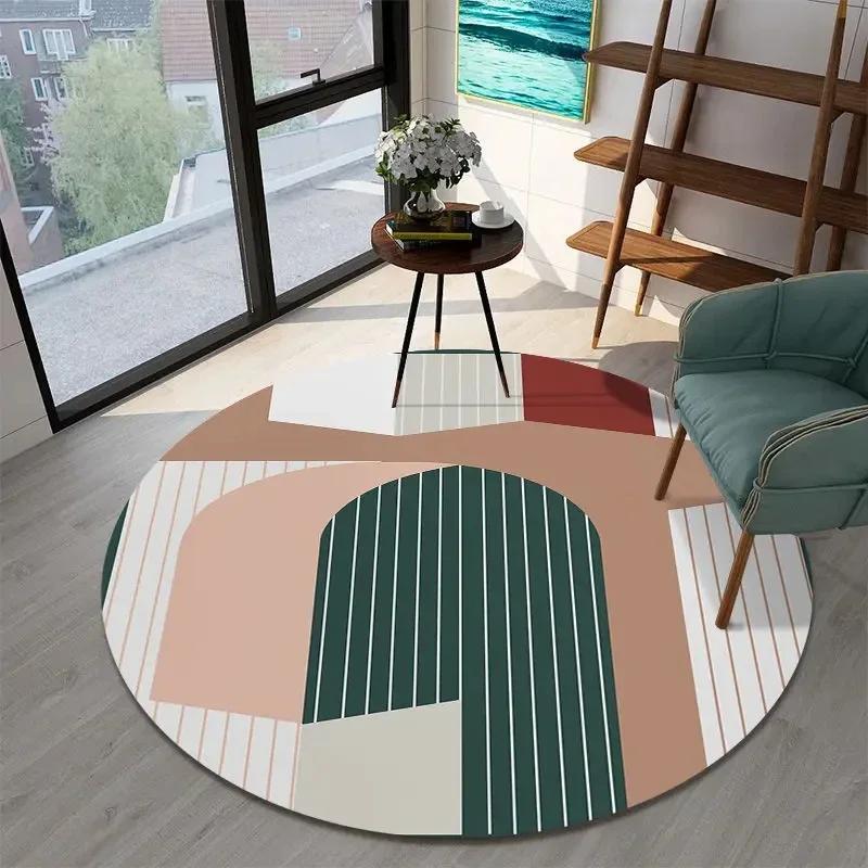 Modern Abstract Geometric Pattern Print Round Carpet Ins Style Rug for Living Room Sofa Coffee Table Decor Non-slip Floor Mat