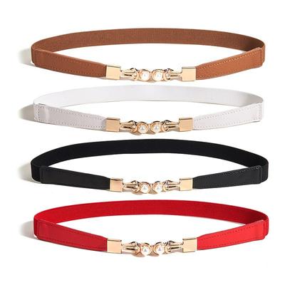 New Summer Pearl Pair Buckle Elastic Elastic Waist Tight Waist Tight Waist Seal for Women Simple Versatile Exterior Skirt Belt for Women