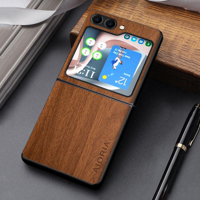 

Чехол для Samsung Galaxy Z Flip5 Flip 7 Fe 6 4 3 Жесткий ПК и Дерево ПУ Кожаная Накладка Модные Чехлы Coque Fundas Z Flip5 жёлтый