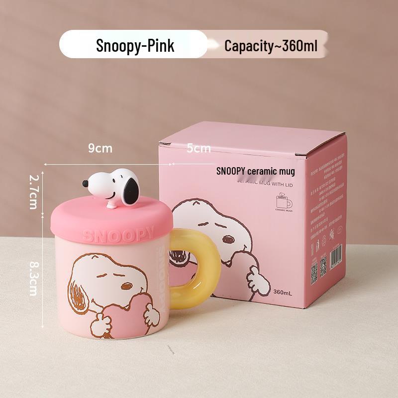 Snoopy Ceramic Lidded Mug - Ideal Gift for Girls, Office, or Home 360ML розовый