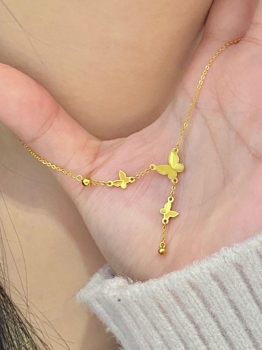 Titanium Steel Butterfly Tassel Necklace Minimalist Luxury Design Gentle Versatile Elegant Gold Tone Jewelry