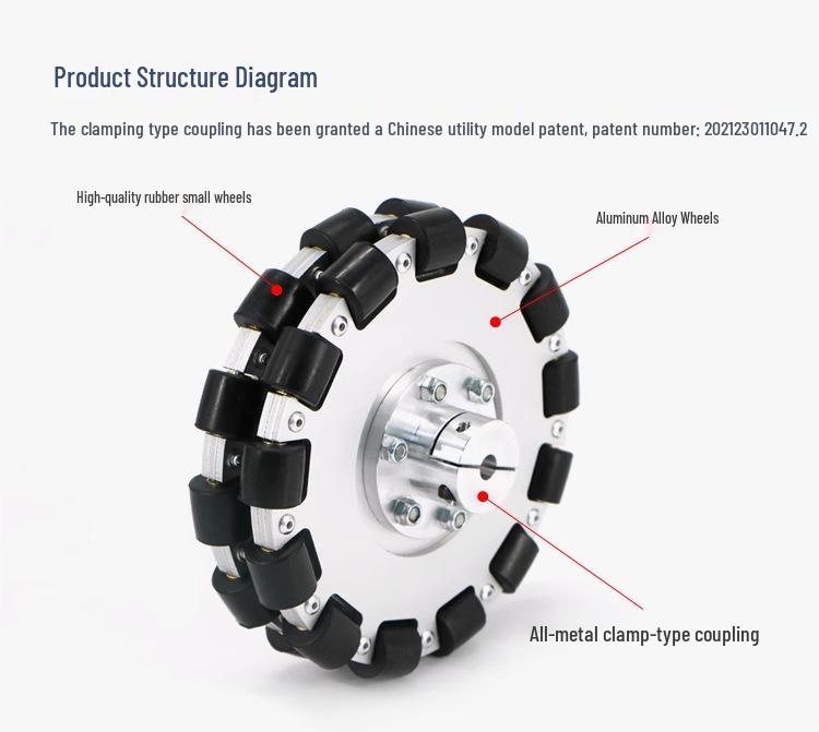 High Load 203mm Omnidirectional Metal Hub Caster Wheel for Smart Cars (40KG Capacity)