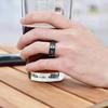 Fashion 8MM Men Black Stainless Steel Abalone Shell Rings Inlay Blue Cubic Zirconia Rings For Men Wedding Band Jewelry Wholesale
