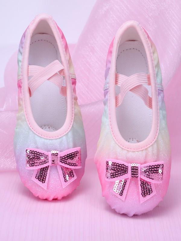 Girls' Sequin Rainbow Ballet Shoes with Soft Cat Paw Soles for Dance Practice & Performance
