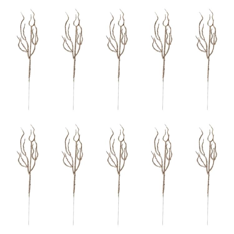 10pcs Textured Plastic Stems Glittering Christmas Picks Artficial Flower Leave Spring Festival Decoration