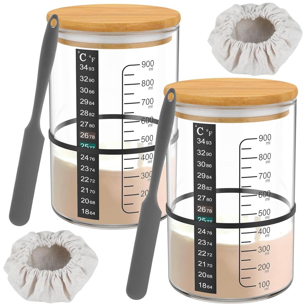 Pro Sourdough Bread Starter Kit, 34 oz sourdough jar Thermometer Strips and Breathable Covers for sour dough bread & sourdough starter kit