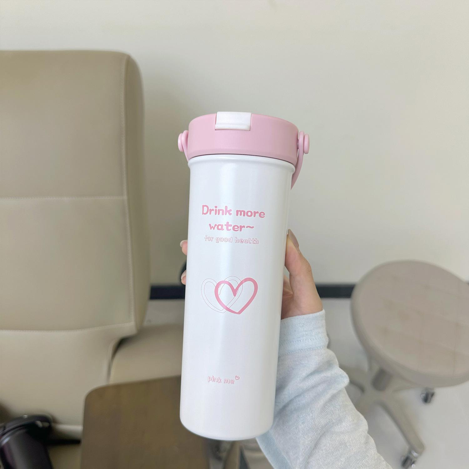 

610ML Stainless Steel Tumbler Vaccum Insluated Thermal Bottle Keep Hot/Cold Portable With Handle 601-700ml рожевий
