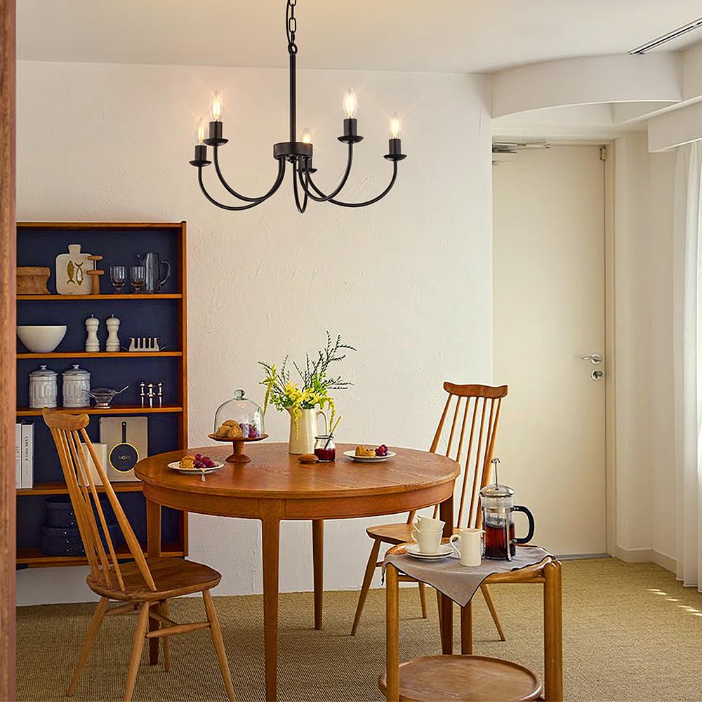 Chende Retro 6-Light Chandelier, LED Compatible, Living Room Lighting, Ceiling Lighting, Pendant Light, Stylish Black Ceiling, Antique Bulb, Princess