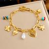 Stainless Steel Hollow Out Love Simulation Pearl Turquoise Bracelet For Women Wrist Chain Jewelry Party Gift
