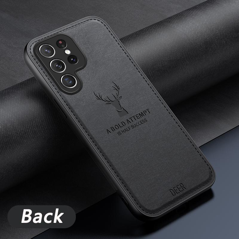 Luxury Cloth Leather Deer Head Case For Samsung S25 S24 S23 FE S22 S21 A55 A54 A53 A25 A15 A16 A36 Note 20 10 9 Plus Ultra Cover