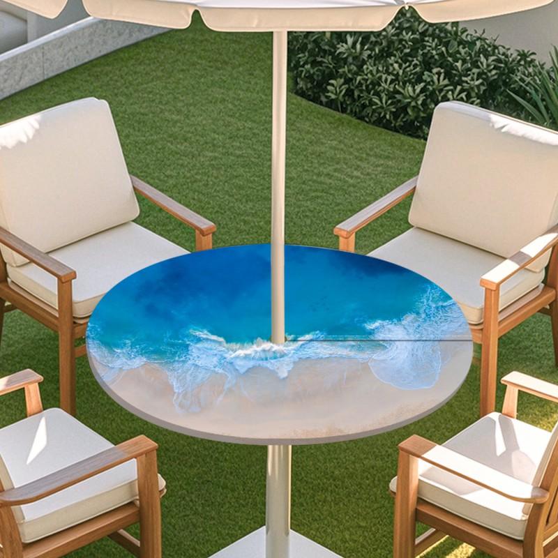 Outdoor Round Table Cover With Nature Print Waterproof Elastic Hem Patio Garden Deck