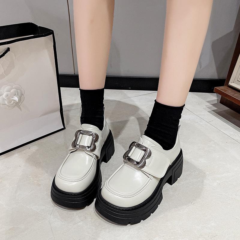 

Thick heel Mary Jane loafers heightening new skirt 2025 British style retro with spring and autumn platform small leather shoes women 40 бежевий