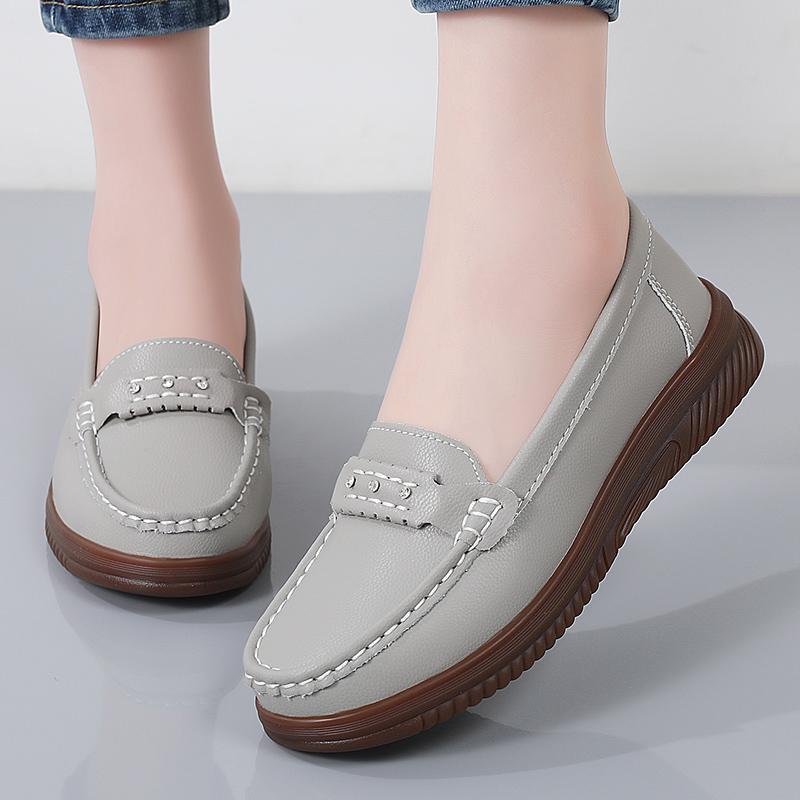 Women Black Moccasins Driving Shoes Flats White Casual Nurse Loafers Grey Minimalist Maternity Shoes Large Size