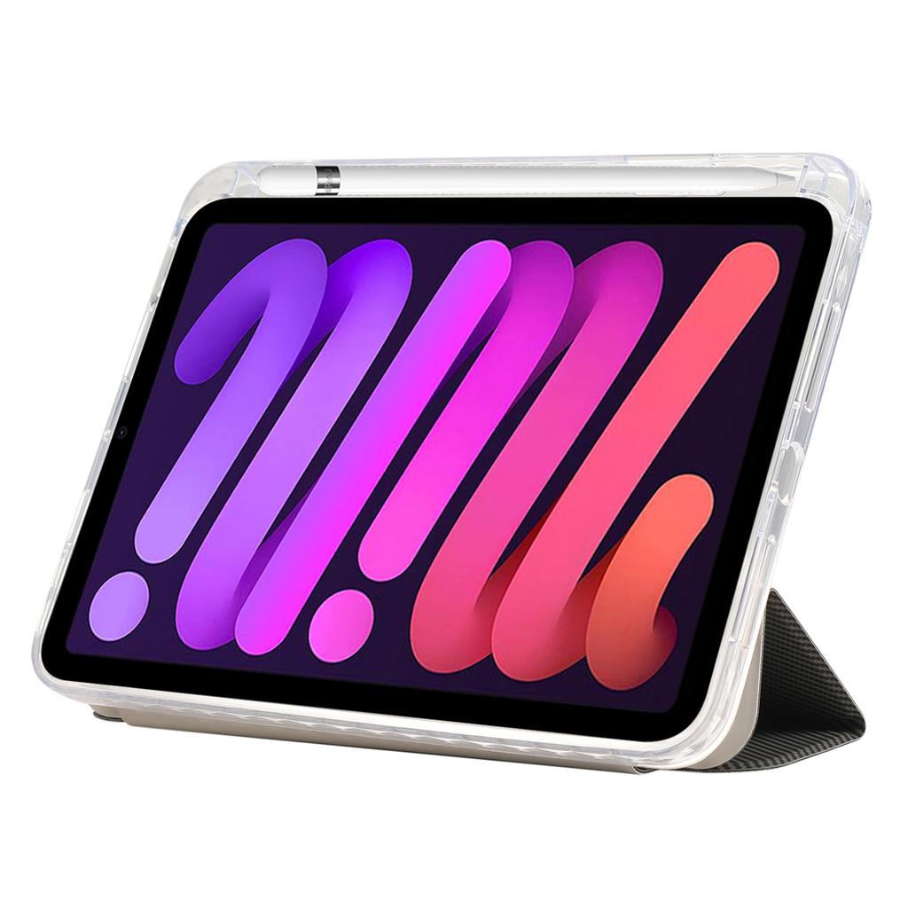 For iPad Mini (2024)/mini (2021) Case Carbon Fiber Texture Leather+Clear Acrylic+TPU Stand Tablet Cover