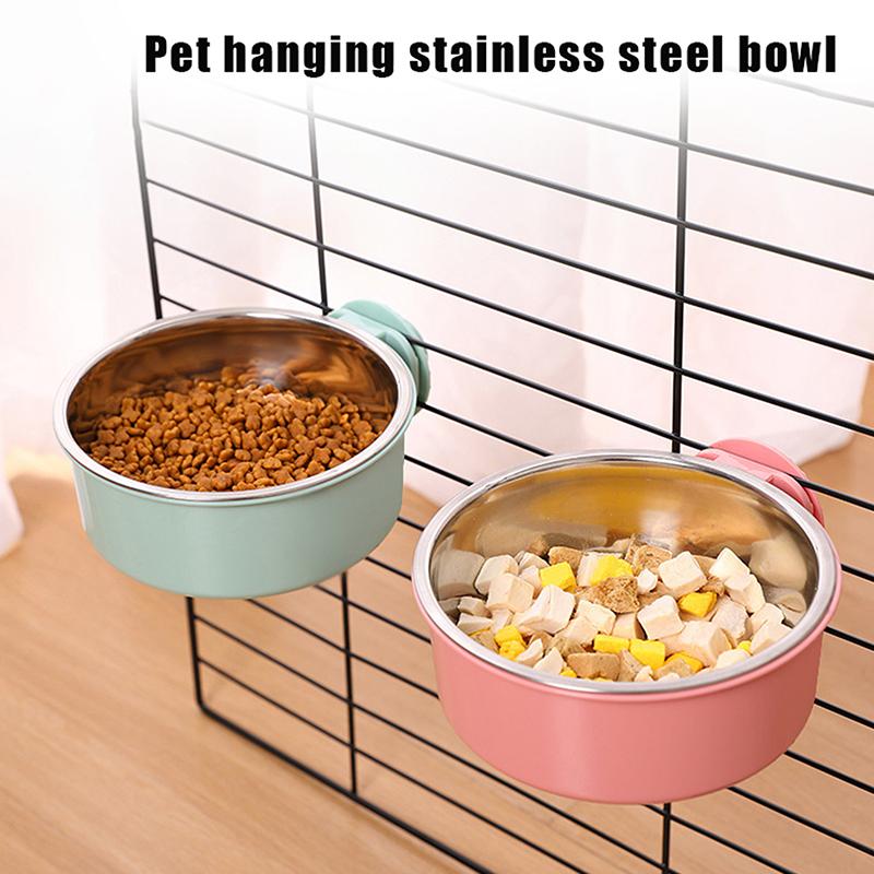 Anti-Tipping Fixed Hanging Dog Bowl Dog Cage Stainless Steel Drinking Bowl Pet Bowl Pet Supplies