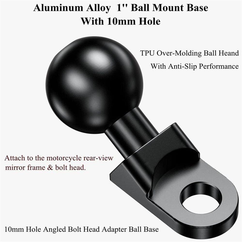 Aluminum Alloy 1" Ball Mount Base - RAM Mount Compatible, 10mm Hole Angled Bolt Head Adapter For Motorcycle Mirror Frame Mounting