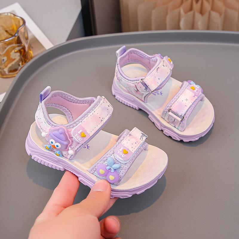 Fashion Girls Shoes Summer New Kids Sandals Cute Cartoon Illuminated Sandals Soft Soled Child Beach Shoe Anti Slip Girl Sandal
