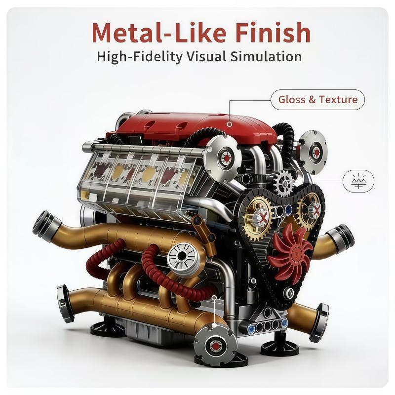 DIY V8 Engine Model Building Kit | Metal-Like Finish | Working Gear Drive | STEM Educational Toy | Desktop Decor Gift