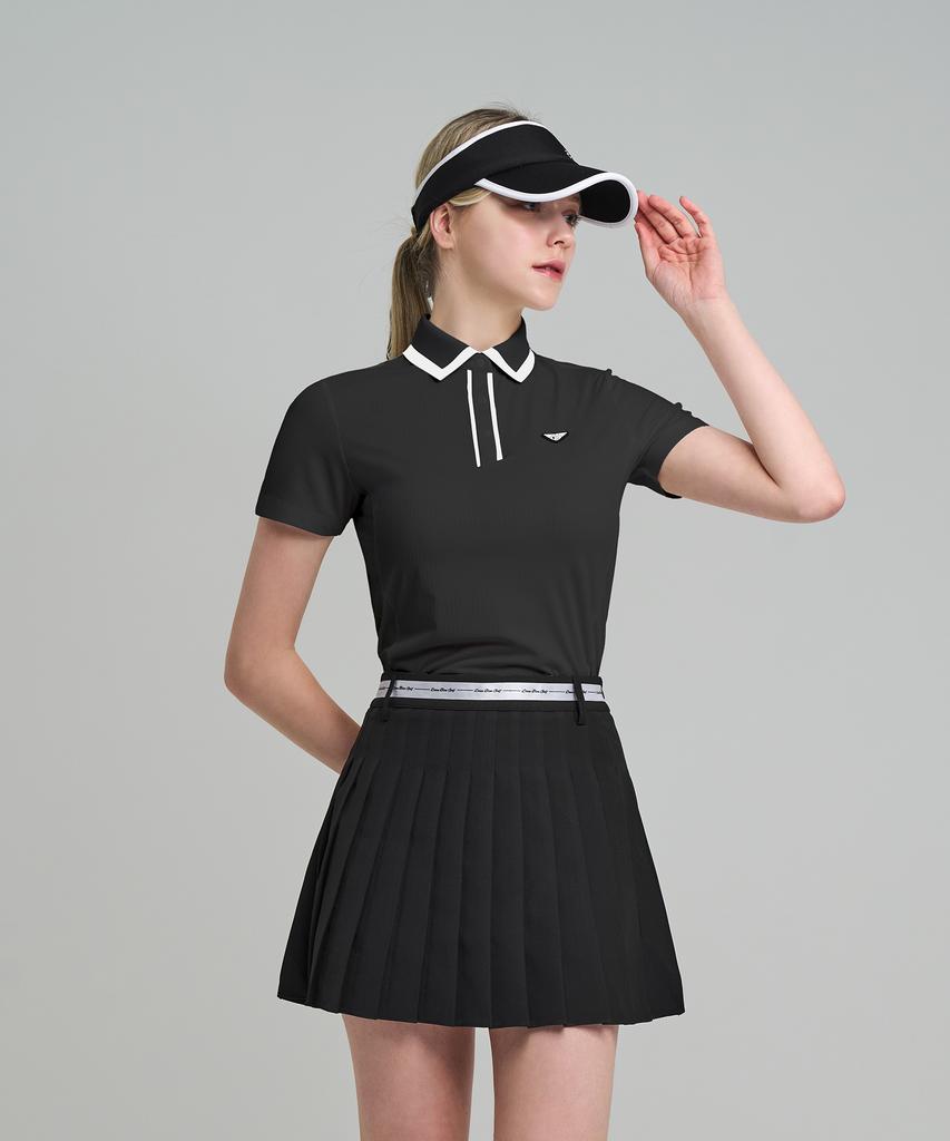 DOWNBLOW Women'S Mono Line Color Block Collared Short Sleeve T-Shirt Db 9007W