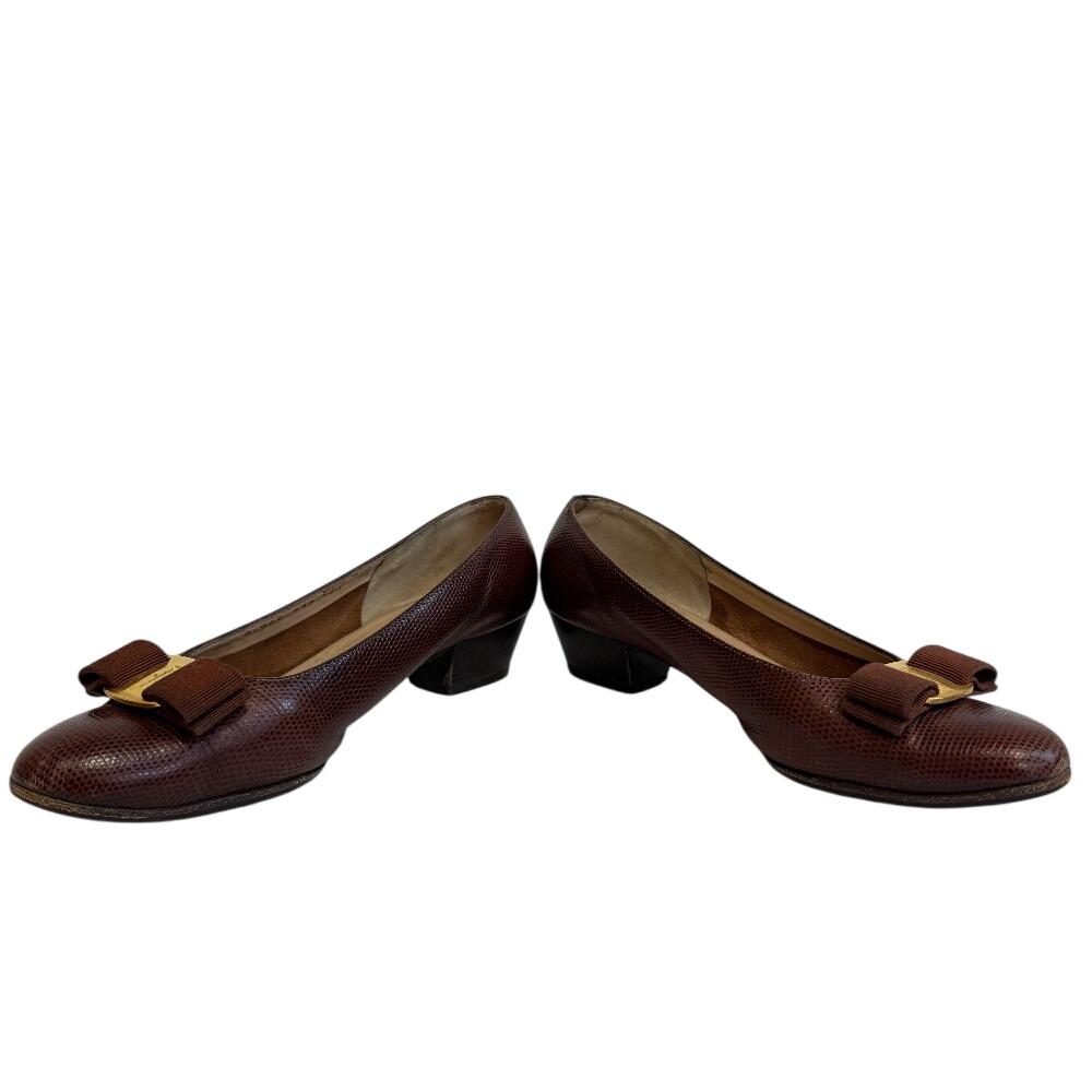 Salvatore Ferragamo Lizard Vara ribbon pumps Brown Lizard Women Used