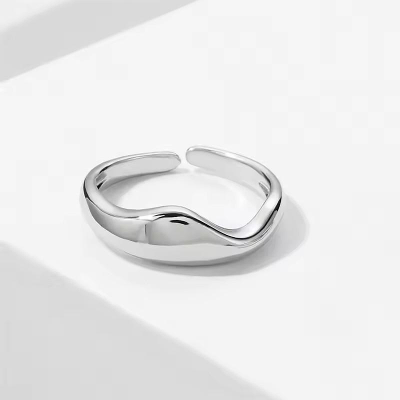 

PANJBJ 925 Sterling Silver Wave Golden Stackable Finger Rings For Women Irregular Design Trendy Adjustable Gifts Dropshipping resizable