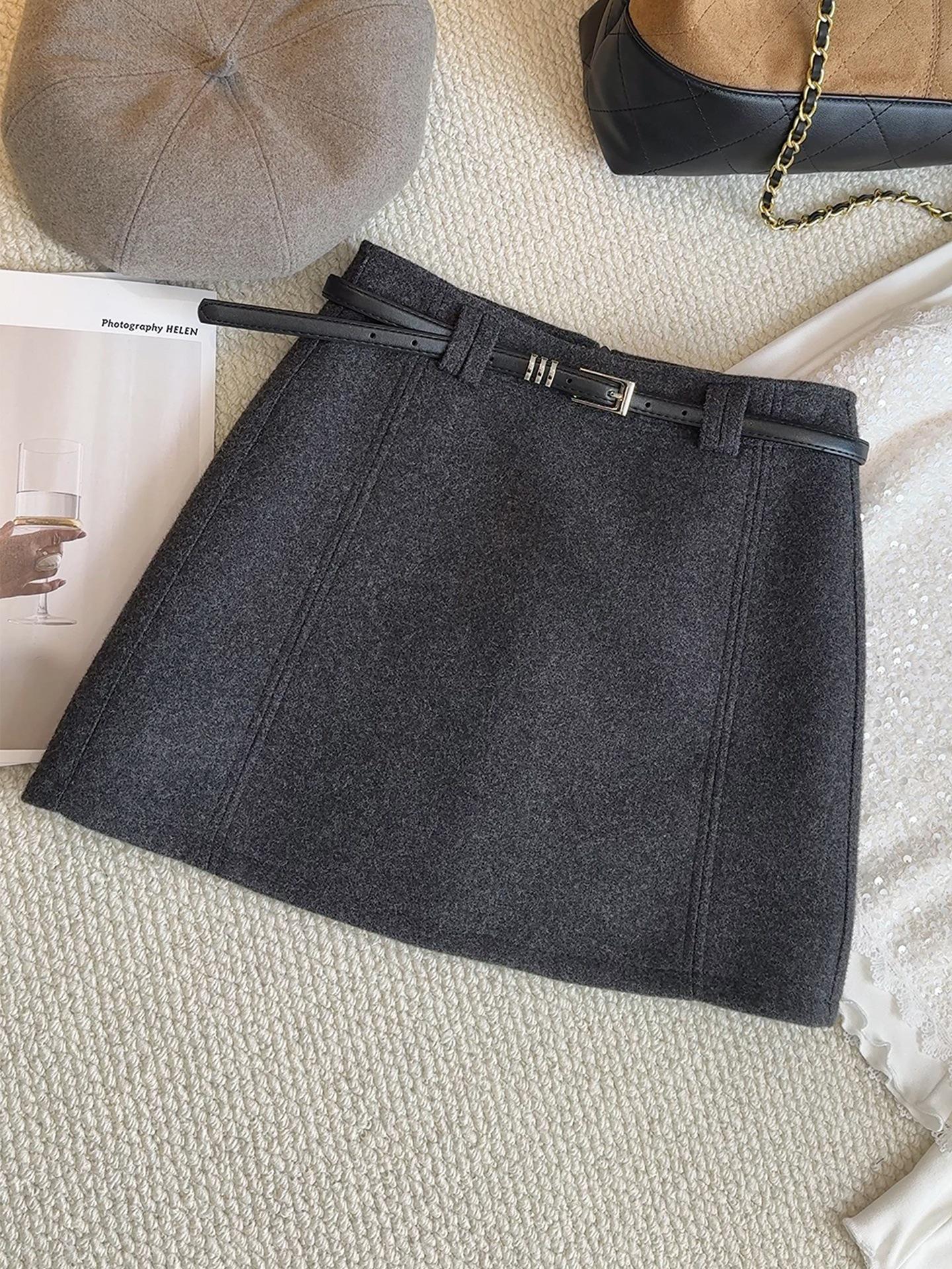 2025 Korean Style High-Waisted Woolen Skirt: Autumn & Winter Thickened, Hip-Hugging, Short Straight Design Large темно-серого