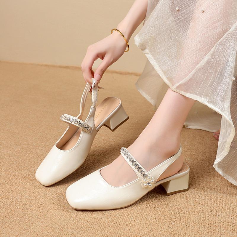 High heels thick heel medium heel bag head sandals women's new summer skirt Mary Jane single shoes