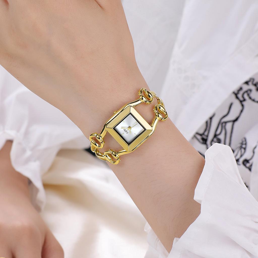 NEW Luxury Design Women's Watch Square Dial Skeleton Bracelet Quartz Ladies' Timepiece Stylish Office Wear Companion