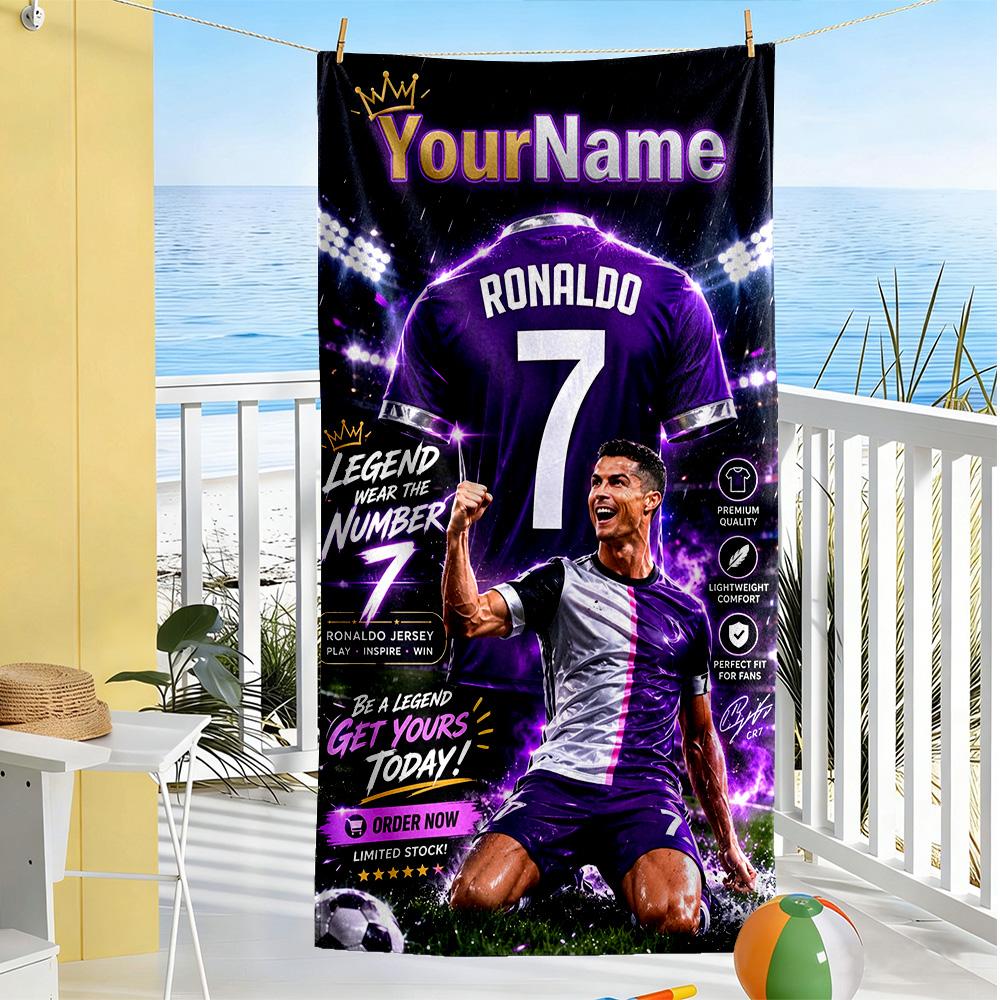 Cristiano Ronaldo Personalized Name Beach Towel Soft Durable Quick-Dry Portable for SwimmingBeachCamping Travel Beach AccessoriesGym