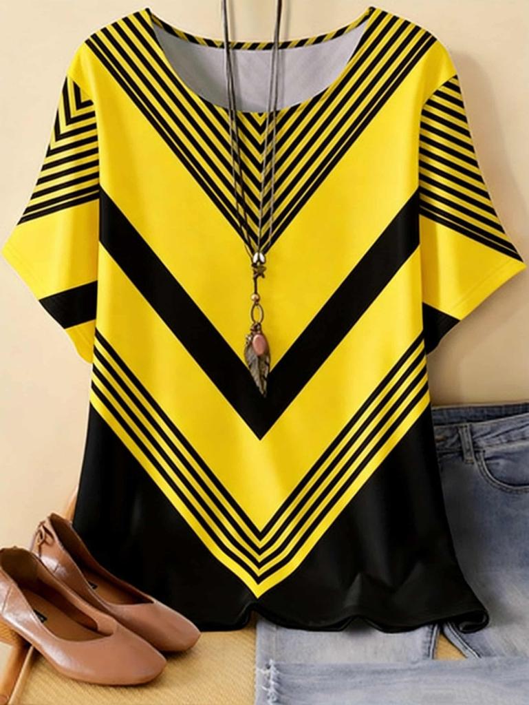 New Women's T-Shirt Summer O-Neck Tees Oversized Casual Short Sleeved Stripes Printed Women Pullover T-Shirts Female Clothing