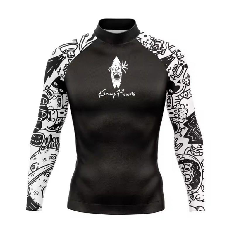 KENNYFLOWERS Mens Long Sleeve Rash Guard Quick Dry Surfing Wetsuit UV Protection Water Sports