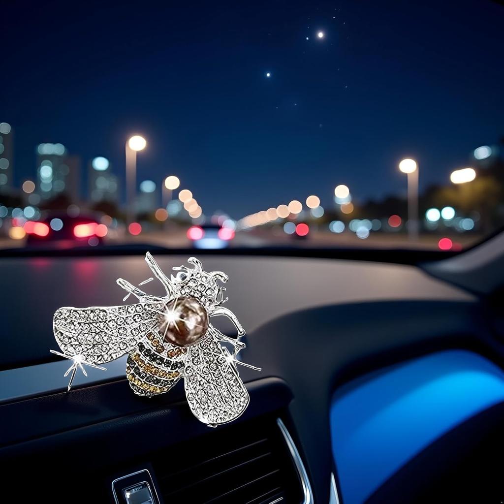 Silver Shiny Bee Vent Clips, Crystal Bee Car Air Freshener Vent Clip Car Bling Interior Decoration Rhinestone Cars Bling Accessories Aroma Diffusers