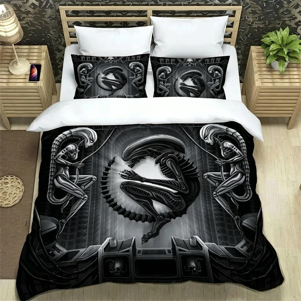 Set Biancheria da Letto Alieno Stampa 3D, Copripiumino Piumone Set Letto Coperta Trapuntata Federa, Taglia King Queen Twin Bambini Ragazze Adulti