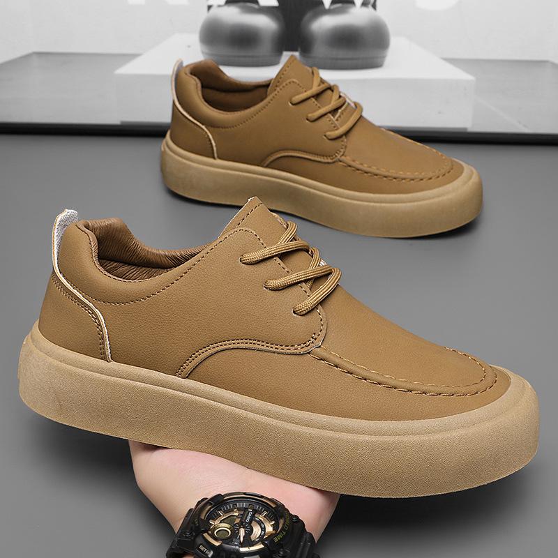 New Casual Shoes Fashion Versatile Lace-up Shoes Light Platform Leather Breathable Leather Shoes Fashion Trend Youth Board Shoes