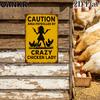 Vintage Metal Tin Sign Ideal Gift Caution Area Patrolled By Crazy Chicken Lady Metal Signs for Farm Garden Home Wall Decor