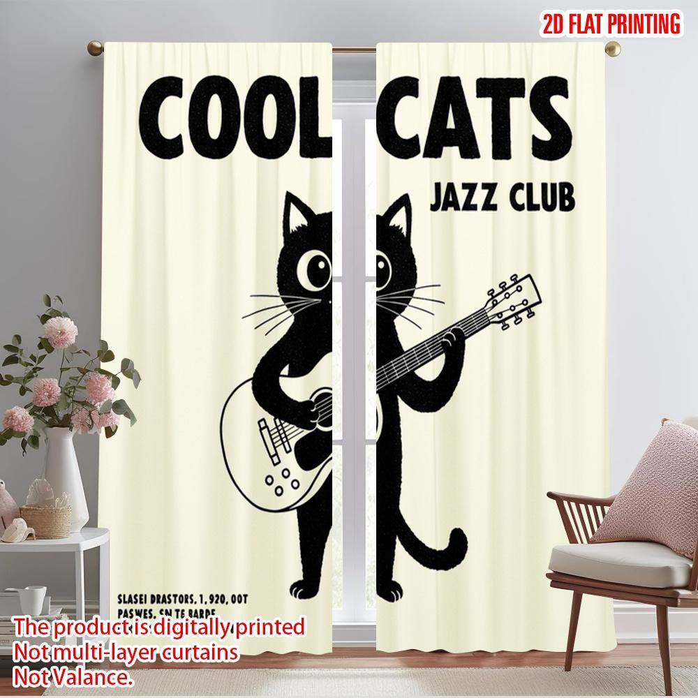 

2 шт. шторы с 2D плоской печатью Ткань Cool Cats Jazz Club без электричества Всесезонный декор для вечеринок и праздников Использовать для 52.50×116.00 CM 2pcs
